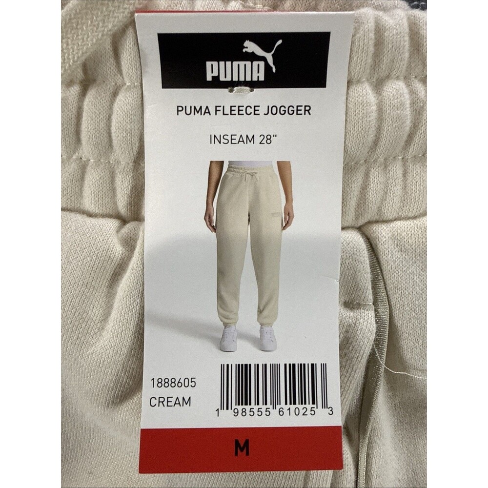 Puma Womens Fleece Jogger Sweatpants Cream Medium 28” Inseam NWT